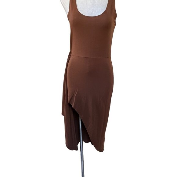 Reformation Kaila Dress in Chestnut Slim Wrap Around Midi Bodycon Dress Large - Picture 5 of 12